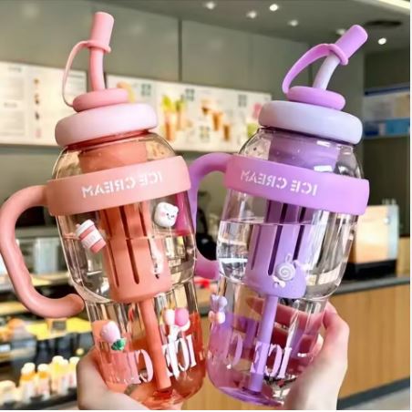 Factory Wholesale 1200ml Coffee Plastic Bottle Cute Large Capacity Big Belly Cup With Straw and Tea Filter Bpa Free