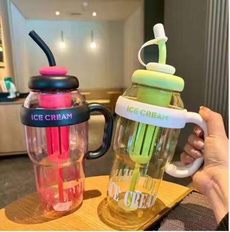 Factory Wholesale 1200ml Coffee Plastic Bottle Cute Large Capacity Big Belly Cup With Straw and Tea Filter Bpa Free