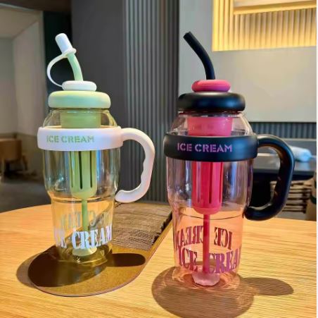 Factory Wholesale 1200ml Coffee Plastic Bottle Cute Large Capacity Big Belly Cup With Straw and Tea Filter Bpa Free