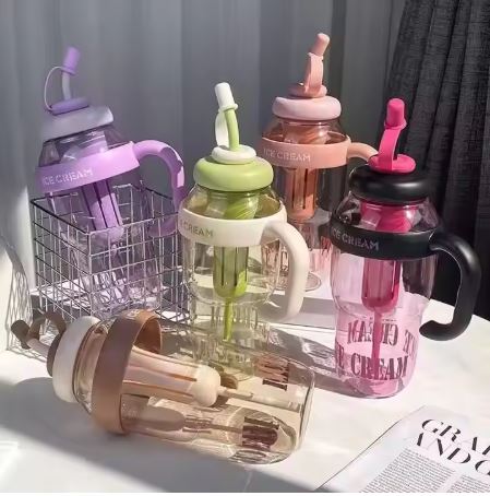 Factory Wholesale 1200ml Coffee Plastic Bottle Cute Large Capacity Big Belly Cup With Straw and Tea Filter Bpa Free