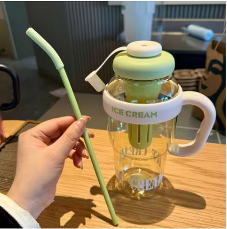 Factory Wholesale 1200ml Coffee Plastic Bottle Cute Large Capacity Big Belly Cup With Straw and Tea Filter Bpa Free