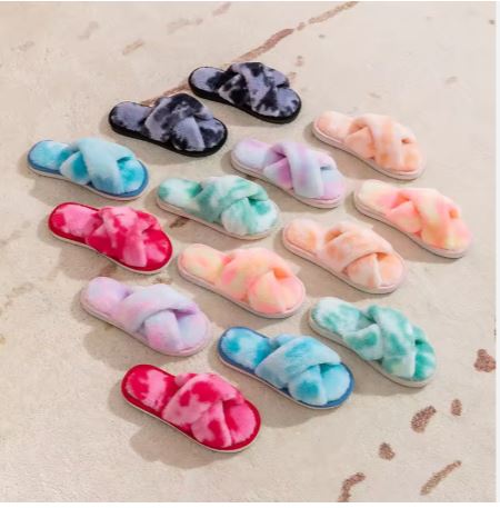 Custom logo Cross Glitter Letter Opening Toe Rainbow Camouflage Anti slip Flat Bottomed Fur Home slippers