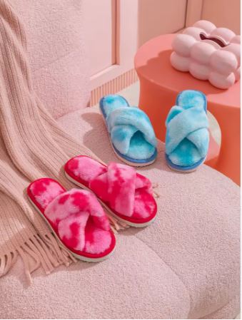 Custom logo Cross Glitter Letter Opening Toe Rainbow Camouflage Anti slip Flat Bottomed Fur Home slippers